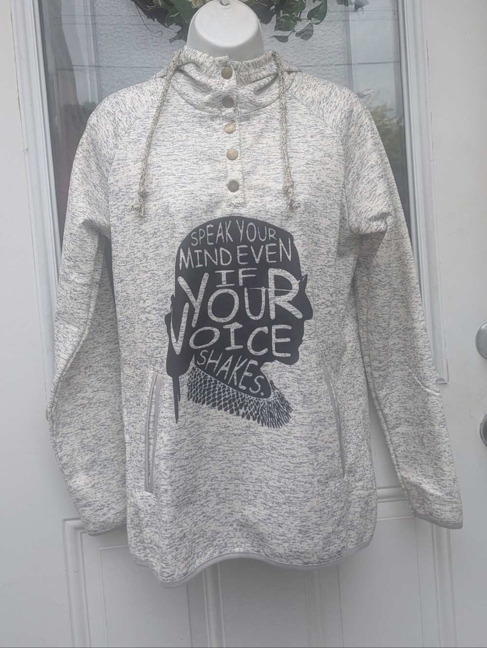 Very Soft, Cream Graphic Cowl Pullover, Inspirational Quote